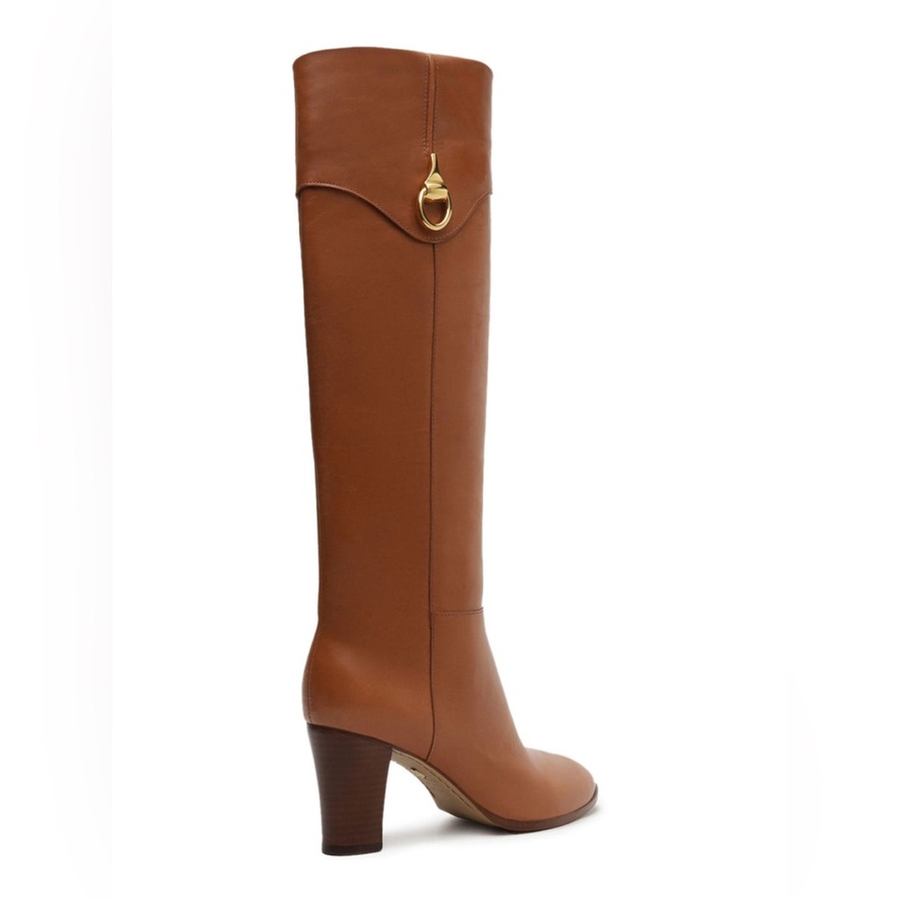 Arezzo Vivian Round Toe Leather Boots with Gold Hardware